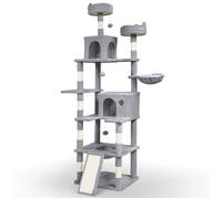 VOUNOT® Arbre à Chat Géant avec Griffoir Arbre à Grimper pour Chat Centre d’Activités avec 2 Niches et 3 Plateformes pour Félins Accessoires Inclus Hauteur 215 cm Gris