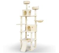 VOUNOT® Arbre à Chat Géant avec Griffoir Arbre à Grimper pour Chat Centre d’Activités avec 2 Niches et 3 Plateformes pour Félins Accessoires Inclus Hauteur 215 cm Beige