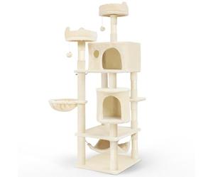 VOUNOT® Arbre à Chat Grand avec Griffoir Arbre à Grimper pour Chat Centre d’Activités avec 2 Niches et 3 Plateformes pour Félins Accessoires Inclus Hauteur 168cm Beige