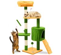 vounot® Arbre à Chat Hauteur 112cm Multi Niveaux Arbre à Grimper avec Griffoirs pour Chats Centre d’Activités avec Niche Escalade et Plateformes Vert Orange