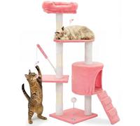 vounot® Arbre à Chat Hauteur 112cm Multi Niveaux Arbre à Grimper avec Griffoirs pour Chats Centre d’Activités avec Niche Escalade et Plateformes Rose