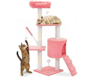 vounot® Arbre à Chat Hauteur 112cm Multi Niveaux Arbre à Grimper avec Griffoirs pour Chats Centre d’Activités avec Niche Escalade et Plateformes Rose
