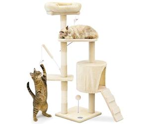 VOUNOT® Arbre à Chat Hauteur 112cm Multi Niveaux Arbre à Grimper avec Griffoirs pour Chats Centre d’Activités avec Niche Escalade et Plateformes Beige
