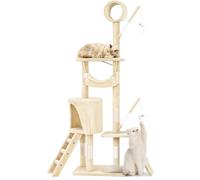 VOUNOT® Arbre à Chat Hauteur 155cm Multi Niveaux Arbre à Grimper avec Griffoirs Tunnel Hamac Niche Escalade et Escalier Centre d’Activités pour Chats Beige