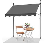 VOUNOT® Auvent Manuel Rétractable Résistant aux UV Store Banne de Jardin en Acier Polyester avec Manivelle sans Perçage Auvent Téléscopique Hauteur et Inclinaison Réglable 250cm Gris