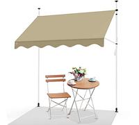 VOUNOT® Auvent Manuel Rétractable Résistant aux UV Store Banne de Jardin en Acier Polyester avec Manivelle sans Perçage Auvent Téléscopique Hauteur et Inclinaison Réglable 200cm Beige