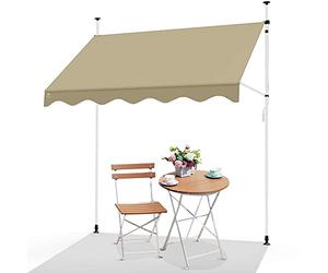 VOUNOT® Auvent Manuel Rétractable Résistant aux UV Store Banne de Jardin en Acier Polyester avec Manivelle sans Perçage Auvent Téléscopique Hauteur et Inclinaison Réglable 200cm Beige