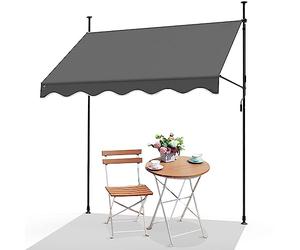 VOUNOT® Auvent Manuel Rétractable Résistant aux UV Store Banne de Jardin en Acier Polyester avec Manivelle sans Perçage Auvent Téléscopique Hauteur et Inclinaison Réglable 250cm Gris