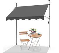 VOUNOT® Auvent Manuel Rétractable Résistant aux UV Store Banne de Jardin en Acier Polyester avec Manivelle sans Perçage Auvent Téléscopique Hauteur et Inclinaison Réglable 200cm Gris