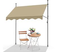 VOUNOT® Auvent Manuel Rétractable Résistant aux UV Store Banne de Jardin en Acier Polyester avec Manivelle sans Perçage Auvent Téléscopique Hauteur et Inclinaison Réglable 250cm Beige