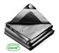 VOUNOT® Bâche de Protection en Polyéthylène 240g/m² - 3x4m - Gris et Noir - Imperméable, Anti-UV, Ultra Résistante