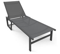VOUNOT® Bain de soleil transat aluminium en textilene 190x62x31cm gris