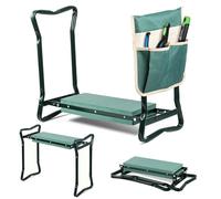 vounot® Banc de Jardinage Pliable 2 en 1 Tabouret Agenouilloir de Jardin avec Pochette de Rangement pour Outils Siège avec Coussin Doux en EVA pour Le Jardinage Extérieur Vert