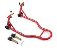VOUNOT® Béquille de Moto Roue Arrière sur Roulettes Charge Max 390 kg Rouge | Métal Robuste, Fourches L et U Réglables, Roulettes Fluides, Levage 350 mm, Usage Garage et Atelier
