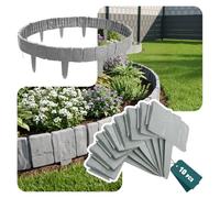 VOUNOT® Bordure de Jardin 2.5m Imitation Pierre 10 Pièces Gris Clair | Clôture en PP Durable, Forme Modulable, pour Allée Pelouse Parterre, Design Flexible & Facile à Installer