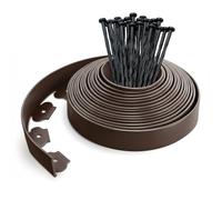 VOUNOT® Bordure de Jardin en Plastique 10 mètres avec 30 Piquets d'ancrage Bordurette de Pelouse Flexible Bordure de Gazon avec piquets Solides Idée de Jardin Hauteur 50mm, Epaisseur 4mm Marron