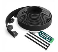 VOUNOT® Bordure de Jardin en Plastique 10 mètres avec 30 Piquets d'ancrage Bordurette de Pelouse Flexible Bordure de Gazon avec piquets Solides Idée de Jardin Hauteur 50mm, Epaisseur 4mm Noir
