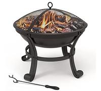 VOUNOT Brasero de Jardin Extérieur Ø55cm avec Tisonnier et Couvercle Brasero de Jardin Chauffage à Charbon de Bois Foyer pour Terrasse Patio Cour