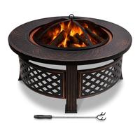 VOUNOT® Brasero Extérieur Ø81cm en Métal avec Pare Étincelles Couvercle et Tisonnier Chauffage de Jardin Terrasse Foyer Rond Noir