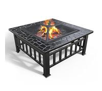 VOUNOT® Brasero Exterieur avec Couverture en Maille Poêles à Bois Multifonctionnelle pour Jardin Terrasses Balcon Poêle Chauffant 81x81x45cm Noir