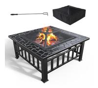 VOUNOT® Brasero Exterieur avec Couverture en Maille Poêles Chauffant Multifonctionnelle pour Jardin Terrasses Balcon Poêle à Bois 81x81x45cm Noir