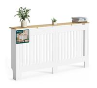 vounot® Cache-Radiateur à Lattes Verticales 152×19×82 cm Blanc Chêne | Bonne Circulation d'air, Tablette Supérieure, Découpe pour Plinths, Kit Anti-basculement, pour Salon Chambre Entrée ou Bureau