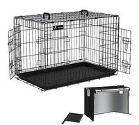 VOUNOT Cage Pliable pour Chien avec Couvercle, Cage de Transport pour Chien en Voiture avec Double Porte, 2 Poignées de Transport et Plateau inférieur, L 92 x 58 x 64 cm, Noir