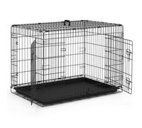 VOUNOT® Cage pour Chien Pliable avec 2 Portes Verrouillables et Plateau Amovible Cage Chien Pliante en Métal Cage de Transport pour Chien 107x70x78cm Noir