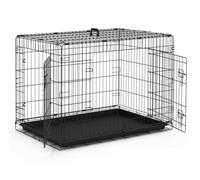 VOUNOT® Cage pour Chien Pliable avec 2 Portes Verrouillables et Plateau Amovible Cage Chien Pliante en Métal Cage de Transport pour Chien 107x70x78cm Noir