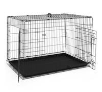 VOUNOT® Cage pour Chien Pliable avec 2 Portes Verrouillables et Plateau Amovible Cage Chien Pliante en Métal Cage de Transport pour Chien 122x75x81cm Noir