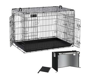 VOUNOT® Cage pour Chien Pliable avec 2 Portes Verrouillables et Plateau Amovible Cage Chien Pliante en Métal Cage de Transport pour Chien avec Housse de Protection 107x70x78cm Noir