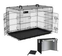 VOUNOT® Cage pour Chien Pliable avec 2 Portes Verrouillables et Plateau Amovible Cage Chien Pliante en Métal Cage de Transport pour Chien avec Housse de Protection 92x58x64cm Noir