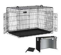 VOUNOT Cage pour chiens en fil métallique à 2 portes, avec couverture, chenil pliable, plateau en plastique amovible et poignée de transport, 122 x 75 x 81 cm, noir