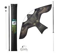 VOUNOT® Cerf Volant Effaroucheur Oiseaux Faucon Réaliste Répulsif Oiseaux Extérieur avec Mât Télescopique de 4m pour Protection de Jardin Potager Ferme Modèle F