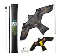 VOUNOT® Cerf Volant Effaroucheur Oiseaux Faucon Réaliste Répulsif Oiseaux Extérieur avec Mât Télescopique de 4m et 2 Cerfs Volants Interchangeables pour Jardin Potager Ferme Modèle F&G