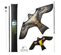 VOUNOT® Cerf Volant Effaroucheur Oiseaux Faucon Réaliste Répulsif Oiseaux Extérieur avec Mât Télescopique de 4m et 2 Cerfs Volants Interchangeables pour Jardin Potager Ferme Modèle E&G