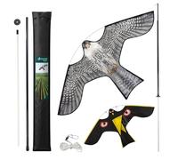 VOUNOT® Cerf Volant Effaroucheur Oiseaux Faucon Réaliste Répulsif Oiseaux Extérieur avec Mât Télescopique de 4m et 2 Cerfs Volants Interchangeables pour Jardin Potager Ferme Modèle A&G
