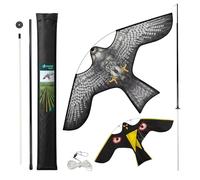 VOUNOT® Cerf Volant Effaroucheur Oiseaux Faucon Réaliste Répulsif Oiseaux Extérieur avec Mât Télescopique de 4m et 2 Cerfs Volants Interchangeables pour Jardin Potager Ferme Modèle C&G