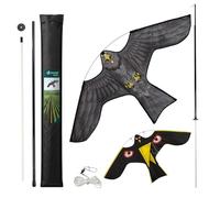 VOUNOT® Cerf Volant Effaroucheur Oiseaux Faucon Réaliste Répulsif Oiseaux Extérieur avec Mât Télescopique de 4m et 2 Cerfs Volants Interchangeables pour Jardin Potager Ferme Modèle D&G