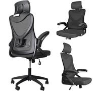 vounot® Chaise de Bureau Ergonomique Hauteur Ajustable avec Appuie-Tête et Accoudoir Réglables Fauteuil de Bureau Maille Respirante Dossier Coussin Confortable Noir
