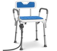 VOUNOT® Chaise de Douche avec Dossier et Accoudoirs Tabouret Salle de Bain Hauteur Réglable 71 à 83.5cm Siège de Douche Ergonomique avec Pieds Antidérapants Charge Max. 136kg Blanc Bleu