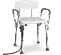 VOUNOT® Chaise de Douche avec Dossier et Accoudoirs Tabouret Salle de Bain Hauteur Réglable 71 à 83.5cm Siège de Douche Ergonomique avec Pieds Antidérapants Charge Max. 136kg Blanc