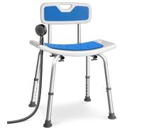 VOUNOT® Chaise de Douche avec Dossier Hauteur Réglable 70 à 83cm Siège de Douche Ergonomique avec Pieds Antidérapants pour Personnes Âgées Chaise de Bain Charge Max. 136kg Blanc Bleu