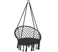 VOUNOT® Chaise hamac suspendu à franges avec coussin de siège - Fauteuil balançoire confortable - Noir
