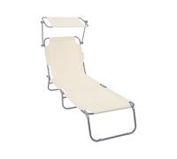 vounot® Chaise Longue avec Pare Soleil Bain de Soleil Pliable Tissu Polyester Inclinable 4 Positions Transat Charge Max 120KG pour Jardin Terrasse Piscine Plage Camping Beige