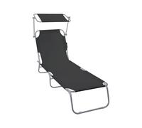 vounot® Chaise Longue avec Pare Soleil Bain de Soleil Pliable Tissu Polyester Inclinable 4 Positions Transat Charge Max 120KG pour Jardin Terrasse Piscine Plage Camping Noir