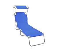 vounot® Chaise Longue avec Pare Soleil Bain de Soleil Pliable Tissu Polyester Inclinable 4 Positions Transat Charge Max 120KG pour Jardin Terrasse Piscine Plage Camping Bleu
