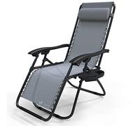 vounot® Chaise Longue Inclinable en Textilene avec Porte Gobelet Et Portable Gris