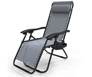 vounot® Chaise Longue Inclinable en Textilene avec Porte Gobelet Et Portable Gris