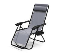 VOUNOT® Chaise longue inclinable pliable en Textilène avec support de gobelet - charge Max 120kg - Gris